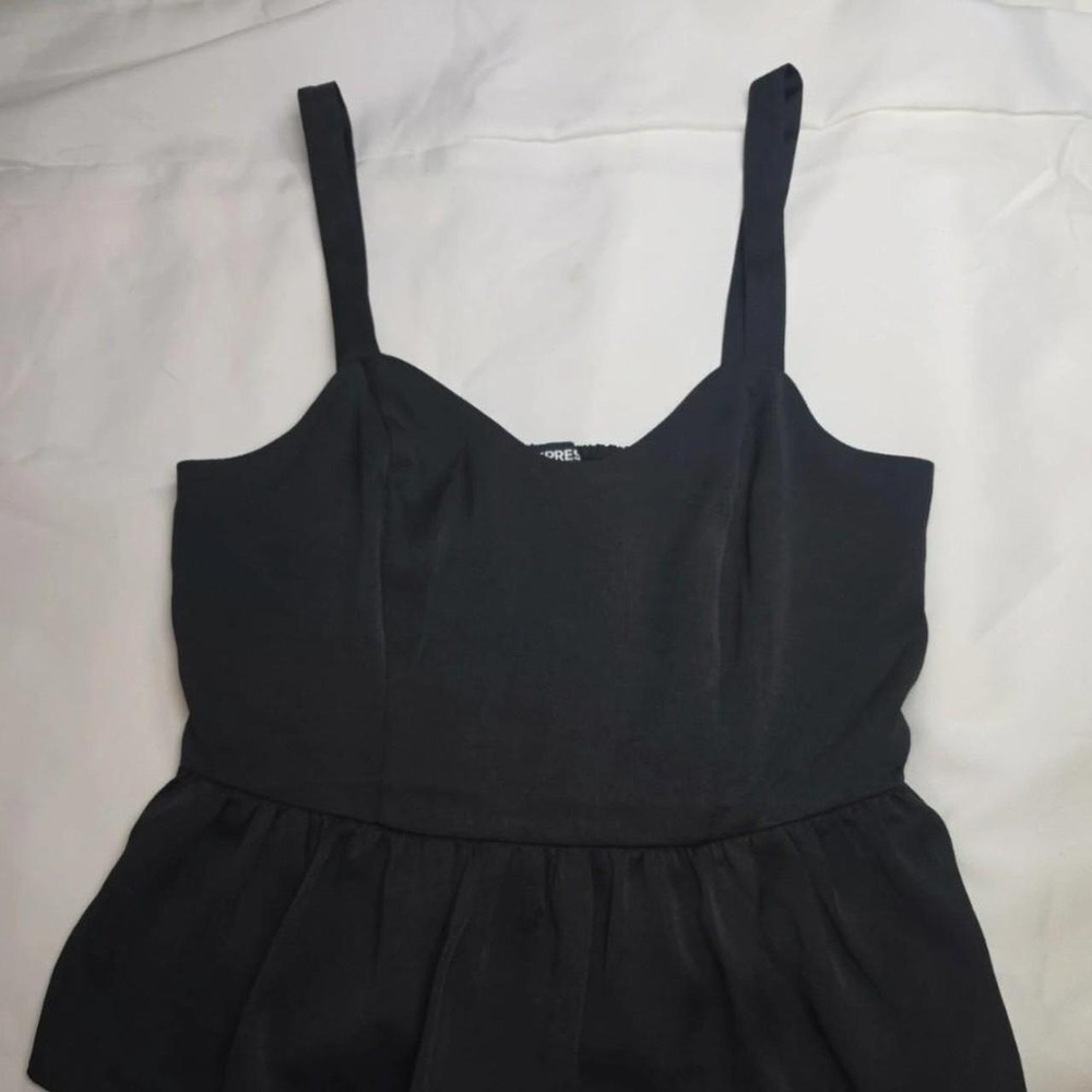 Express Women Black Peplum Cami Top Sweetheart Neck Smocked Back XS New
